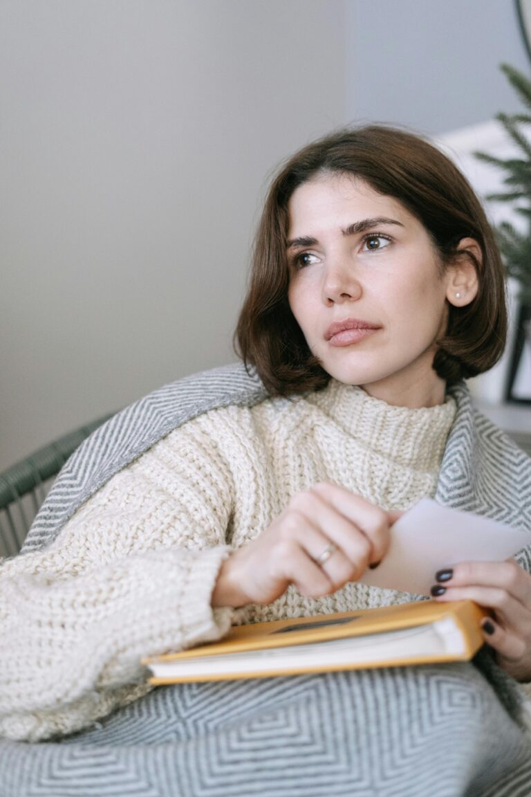 A woman holding a book